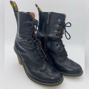 Dr. Martens Sadie Black Leather Heeled Combat Boots – Side Zip women’s 6 US